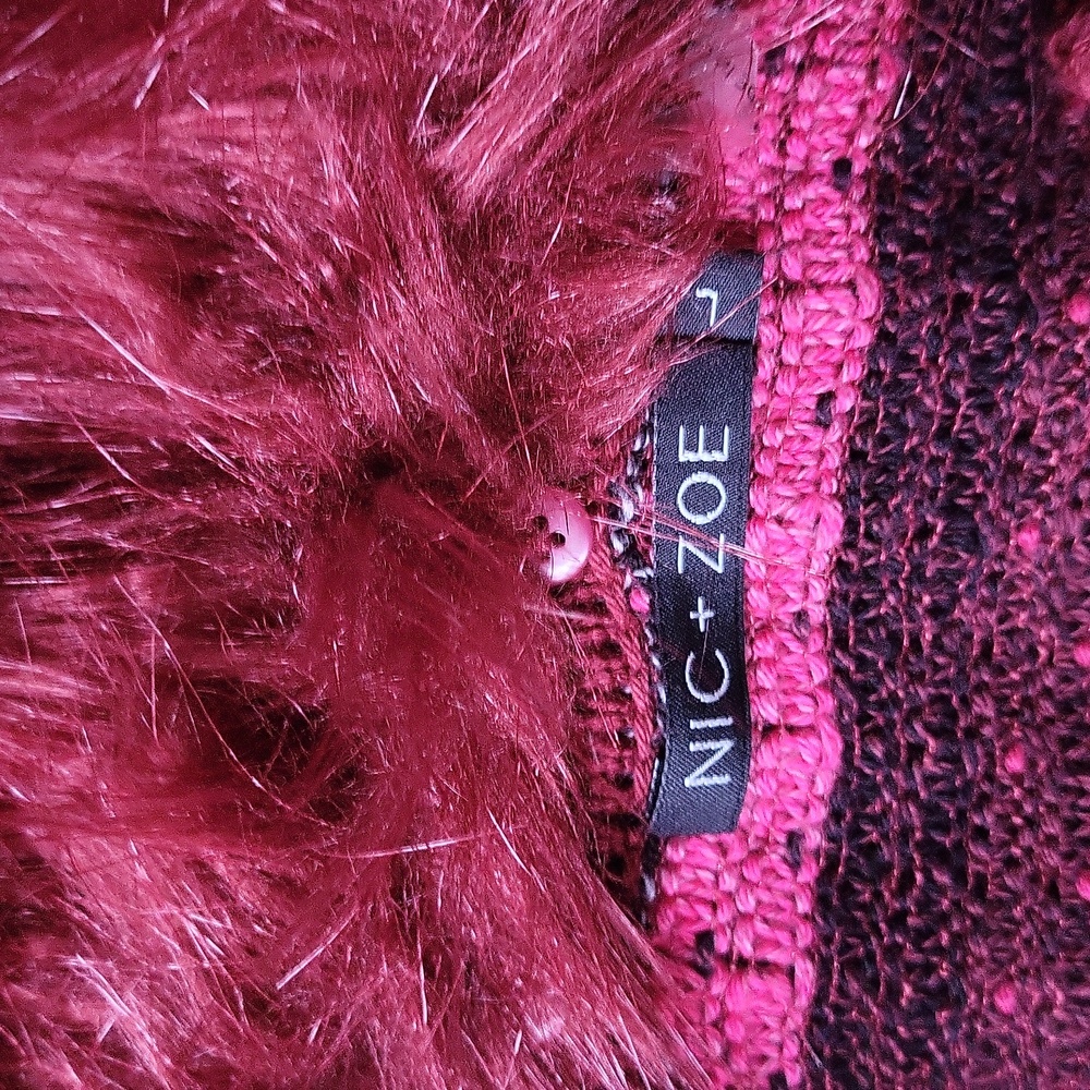 Nic+Zoe Chunky Snap Cardigan Faux Fur Collar Size Large - Picture 8 of 9